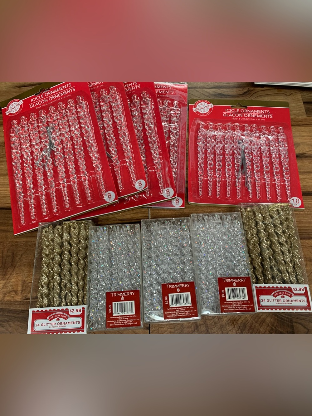 Lot of 165 Vtg Plastic Icicle Twisted Ornaments Clear, Glitter & Gold Glittering